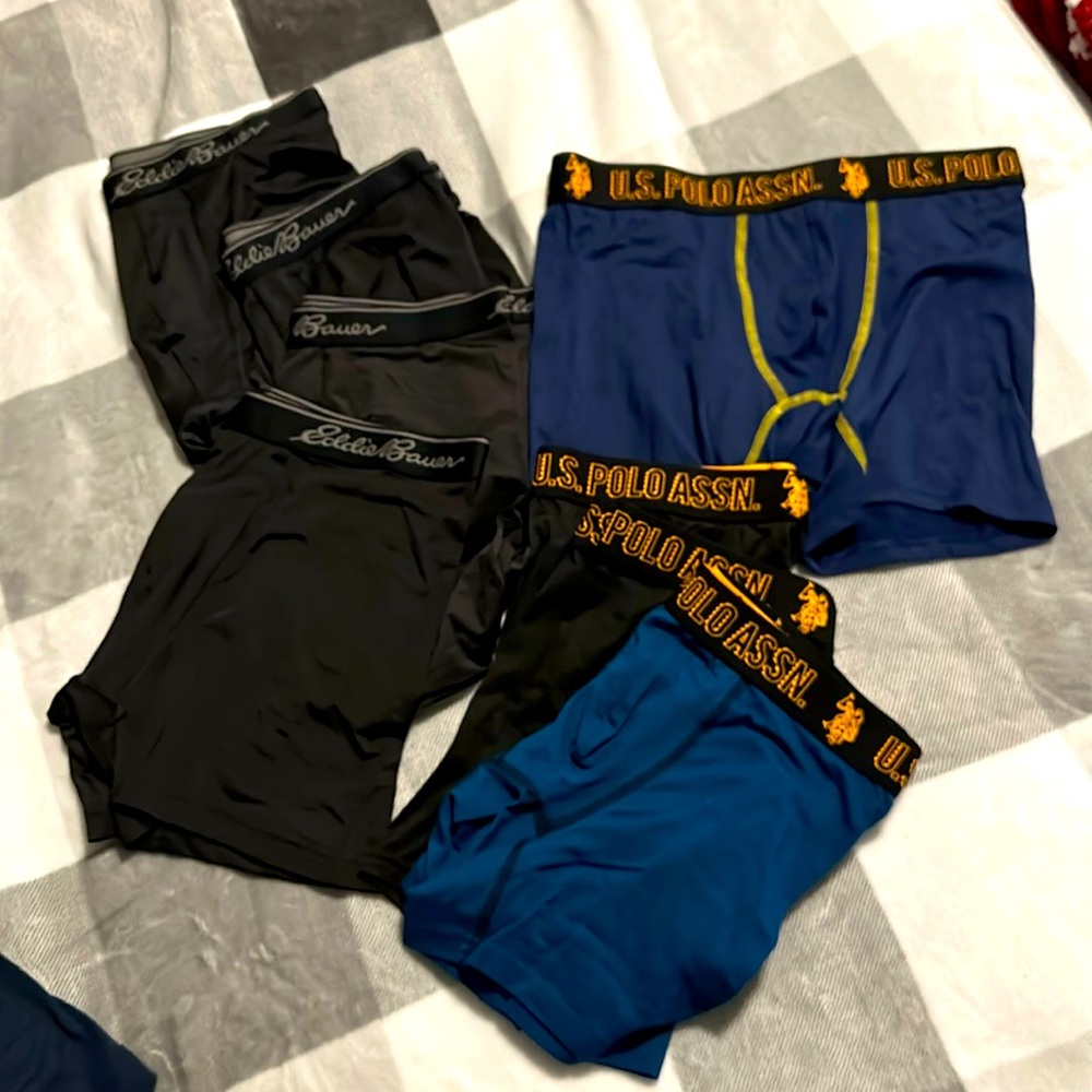 8 pr men’s poly/spandex boxers, NEW!  4x Eddie Bauer + 4x US Polo Assn.
